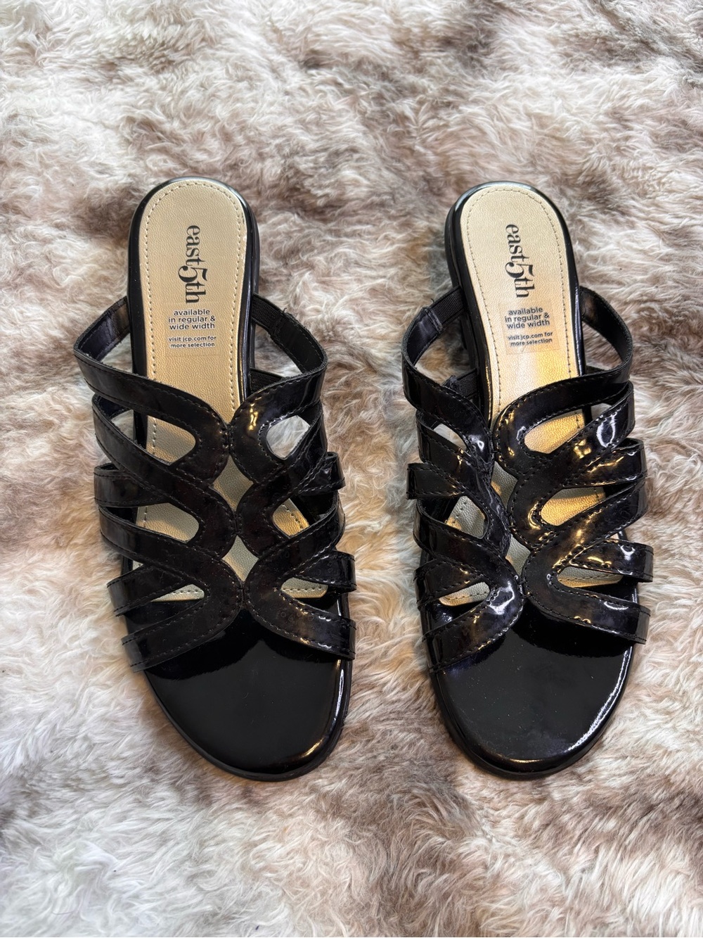 East 5th Black Patent Strappy Slide Mules